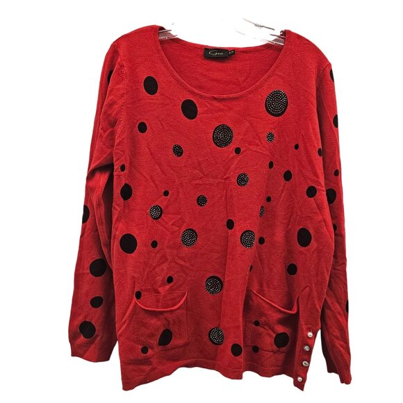 Gca Red Long-Sleeve Polka Dot Sweater With Pockets & Decorative Buttons - Picture 1 of 9